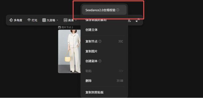 右键执行 Seedance2.0 合规校验