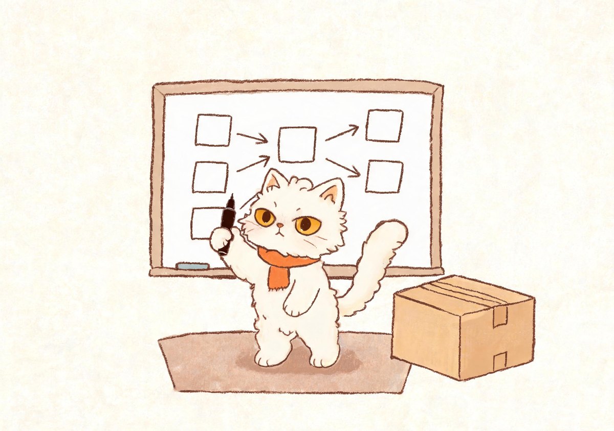 小猫咪站在白板前画 N+EN 架构草图