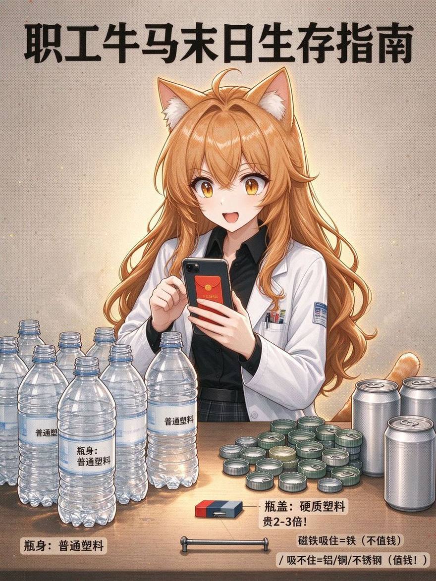 瓶盖单独卖钱+磁铁分金属