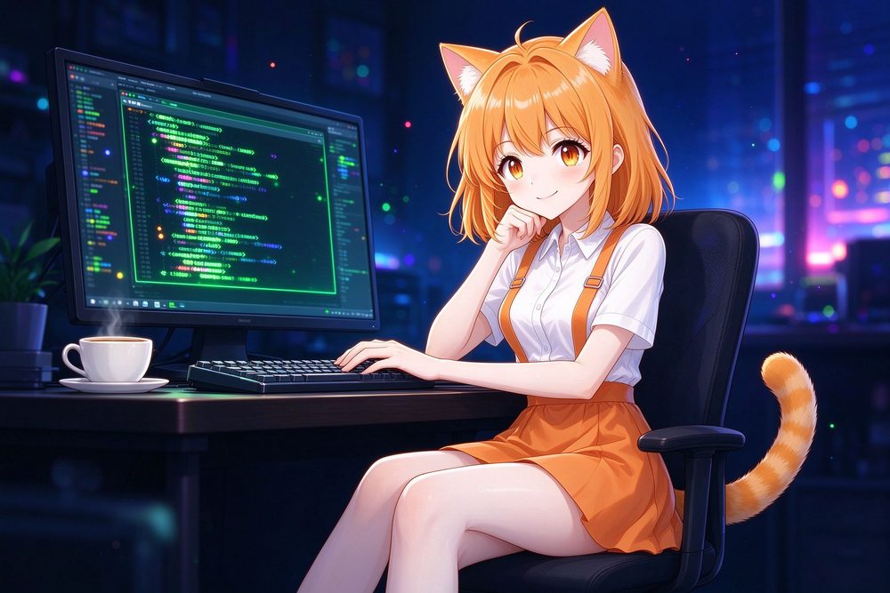 小橘猫猫娘在终端写代码